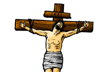 Jesus Christ crucified on the cross. The concept of religious holidays. - obrazy, fototapety, plakaty