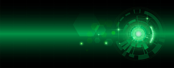 Green circle and line technology abstract technology innovation concept vector background and glowing light 