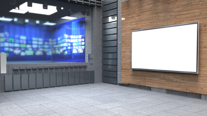 3D Virtual TV Studio News, Backdrop For TV Shows .TV On Wall.3D Virtual News Studio Background,3d illustration