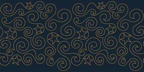 Vector sparkle stars seamless pattern line art background. Elegant luxury ornamental hand drawn golden texture for wallpapers, backgrounds and page fill.
