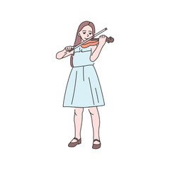 Little girl plays the violin color line icon. Pictogram for web page