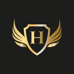 Initial Wing Logo On Letter H Alphabet For Transportation Logo Symbol