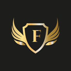 Initial Wing Logo On Letter F Alphabet For Transportation Logo Symbol