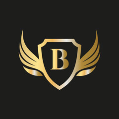 Initial Wing Logo On Letter B Alphabet For Transportation Logo Symbol