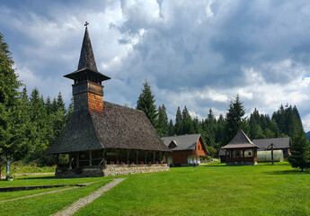 Fototapeta na wymiar an old wooden monastery from Romania
