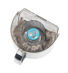 Container vacuum cleaner  with garbage isolated on a white background. Contener dust vacuum cleaner