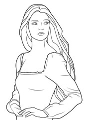 Vector Line Art Image Beautiful Girl With Long Hair