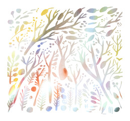 forest trees and leaves abstract watercolor background