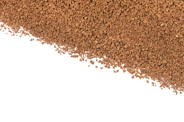 Granulated coffee isolated white background close up. instant coffee