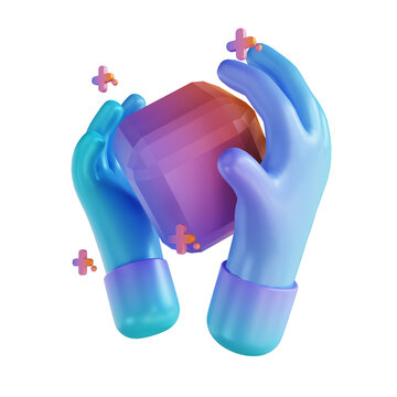 3D illustration NFT hand and cube