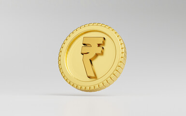 Isolated of Golden India Rupee coin on white background by 3d render.