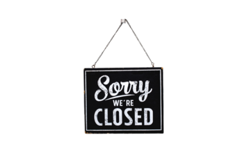 Sorry we're closed sign. wooden image hanging isolated on white background,With clipping path