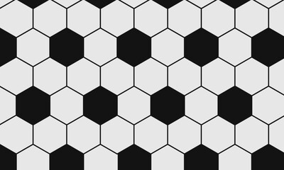 Black and white soccer ball vector background. Football leather ball vector seamless pattern. Sport wallpaper.