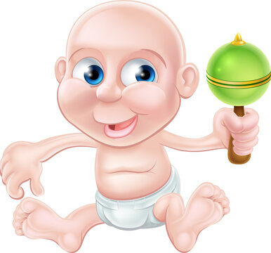Happy cartoon baby playing