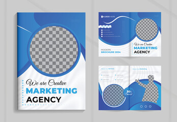 We are creative marketing agency corporate business company profile bifold brochure design template     with modern style and clean concept use for business proposal magazine catalog layout design - obrazy, fototapety, plakaty