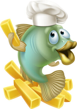 Fish and chips chartoon chef