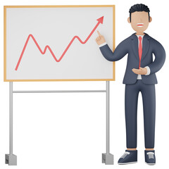 Businessman presenting growth chart 3d character illustration