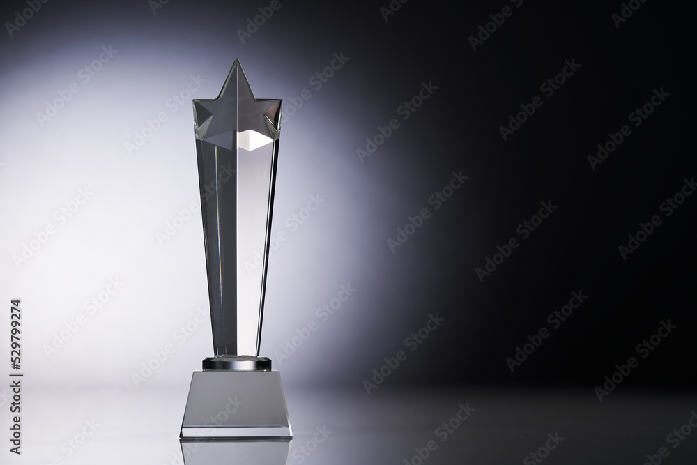 Canvas Prints star shape of crystal glass trophy against gray background