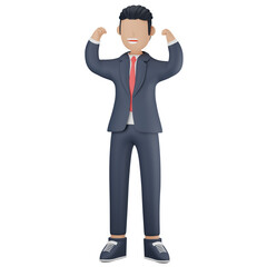 Businessman celebrating win 3d character illustration
