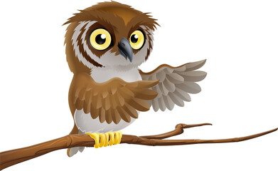 Obraz premium Cartoon owl on branch