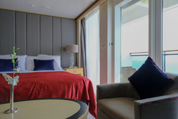 Luxurious ocean view or oceanview or outside balcony veranda cabin stateroom suite queen king...