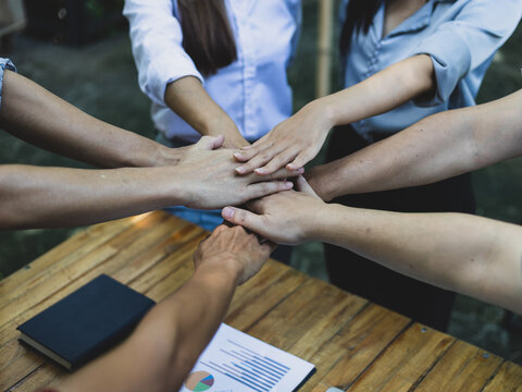 The concept of unity and cooperation, teamwork of diverse people.