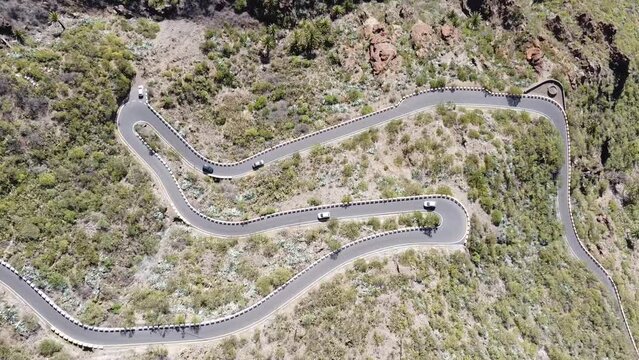 Aerial video drone above the road in Masca, Tenerife