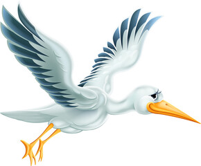Fototapeta premium Stork Flying Cartoon