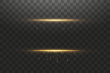Glow isolated gold transparent effect, lens flare, explosion, glitter, line, sun flash, spark and stars. For illustration template art design, banner for Christmas celebrate, magic flash energy ray
