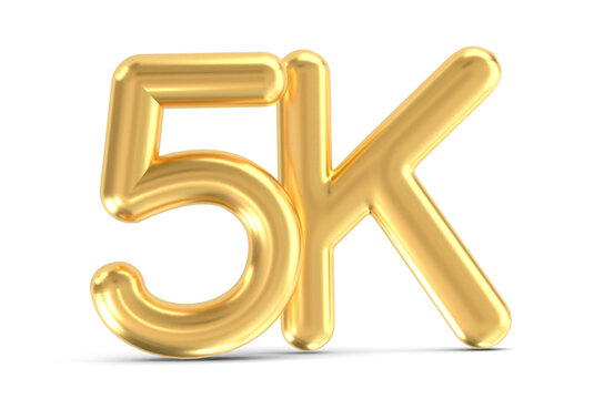 3d golden 5K isolated on transparent background. 3d illustration.