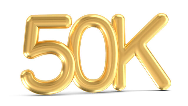 3d golden 50K isolated on transparent background. 3d illustration.