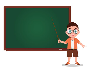 The boy answers, the schoolboy. School board. Vector illustration