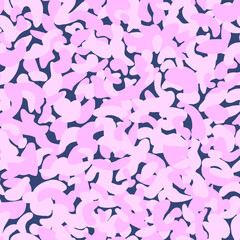 Abstract light pastel pink seamless pattern of random mixed rounded geometric shapes on a dark blue background