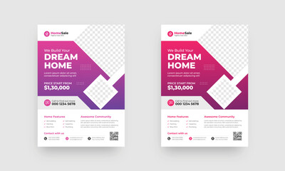 Professional flyer design template. Real estate flyer design layout. Home sale a4 leaflet design.