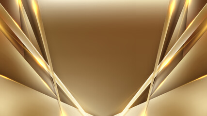 Abstract luxury style 3D golden stripes and lines decoration with lighting effect on gold background