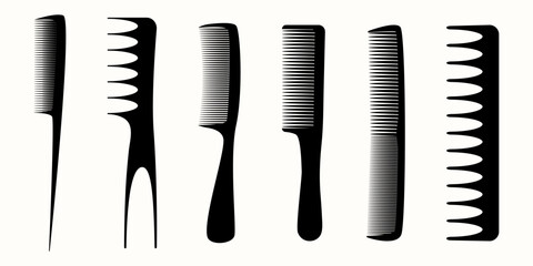 Professional tools for haircut barbershop, hair brush comb, beauty salon barber accessory, lat vector illustration. Hairdresser tools. Cartoon hairdresser accessories icons set