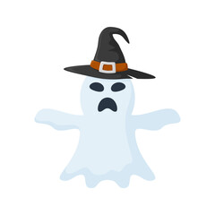 Halloween Ghost with hat isolated on white background