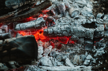 Coals burning , fire as the one of the four elements