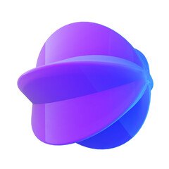 Dynamic futuristic gradient purple 3d png element. Glowing abstract geometric shape.