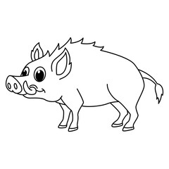 Cute wild boar cartoon coloring page illustration vector. For kids coloring book.