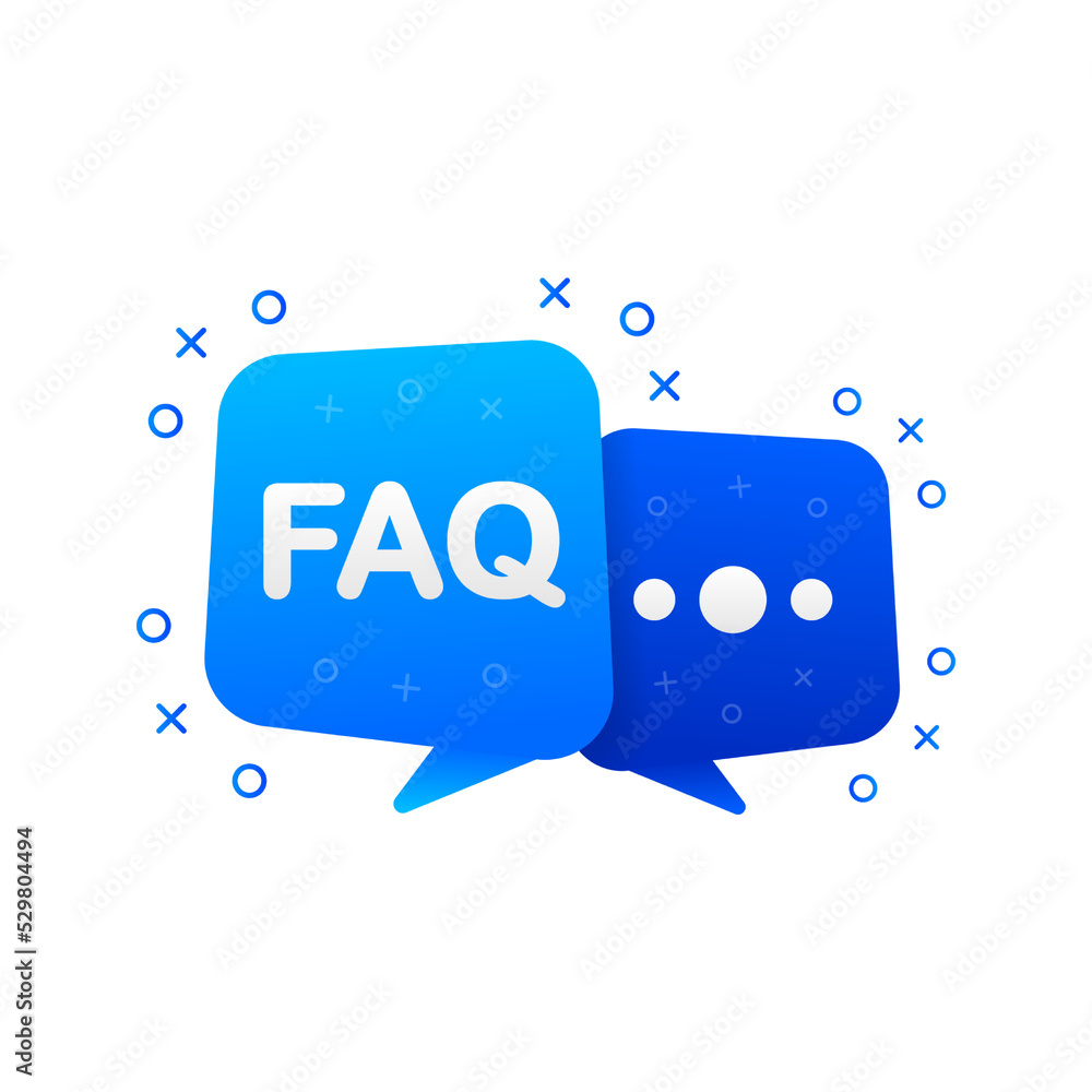 Poster frequently asked questions faq label isolated on white background. vector illustration.