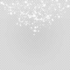 Set of Realistic falling snowflakes. Isolated on transparent background. Vector illustration