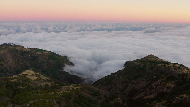 Madeira Pico do Arieiro at dusk Aerial View