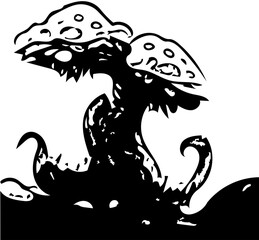 black and white mushroom tree