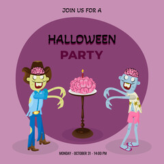 Halloween Zombie party with brains. Invitation