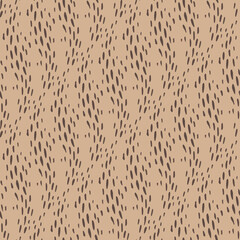 Animal spots patterns. Regular wave. Doodle speckled seamless pattern with brown dots. Vector background for fabric or paper.