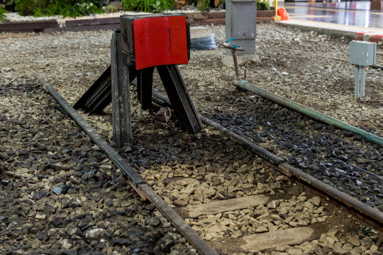 Train stopper or Train bumper installed on track for break. Train stopper for stop train running while parking at railway station at terminus or endways of Railway. 