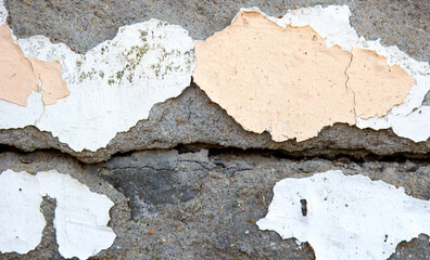 Old concrete wall with peeling paint and crack, texture