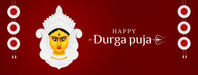 Navratri Durga Puja Dussehra Social Media Post. Ma Durga Face illustration