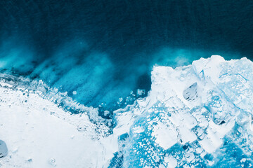 Iceland. An aerial view of an iceberg. Winter landscape from a drone. Jokulsarlon Iceberg Lagoon. Vatnajokull National Park, Iceland. Traveling along the Golden Ring in Iceland. © biletskiyevgeniy
